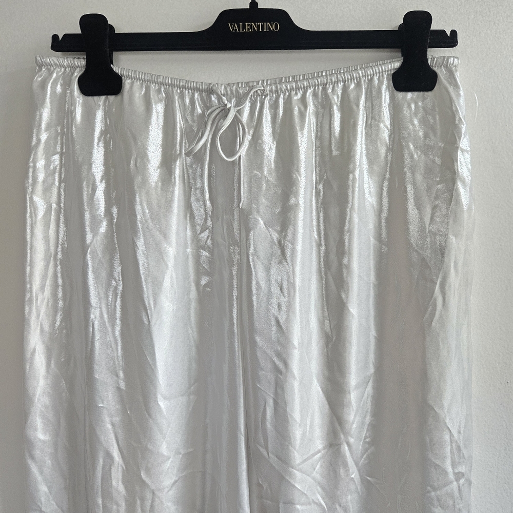 New Zara Shiny Silver Mid Rise Elastic Waist Wide-Leg Pajama Style Pants Medium - Picture 9 of 12
